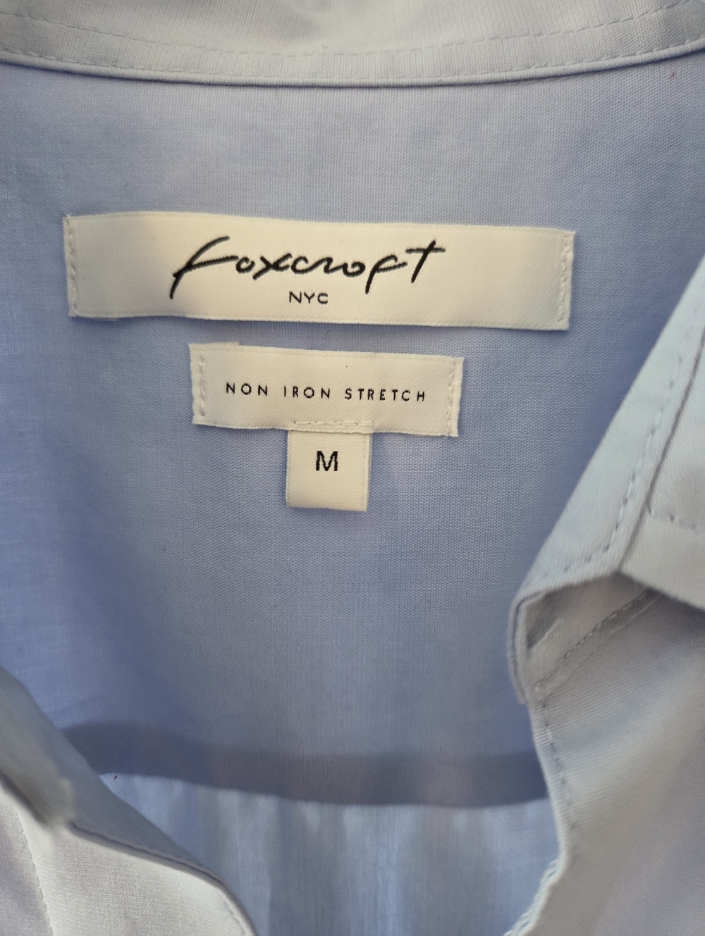 Foxcroft Margie Three-Quarter Sleeve Cotton Button-Up Shirt Light Blue Medium - Picture 9 of 9